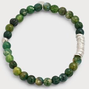 Tateossian Men's Moss Agate Beaded Bracelet